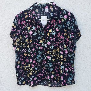 Black Floral Button Up Blouse